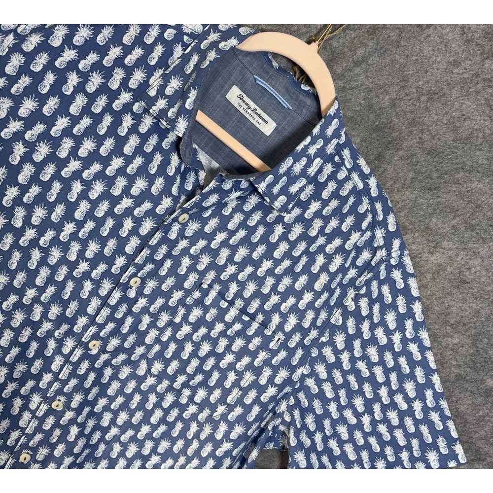 Tommy‎ Bahama Veracruz Cay Shirt Mens Sz L Blue Pineapples Lightweight